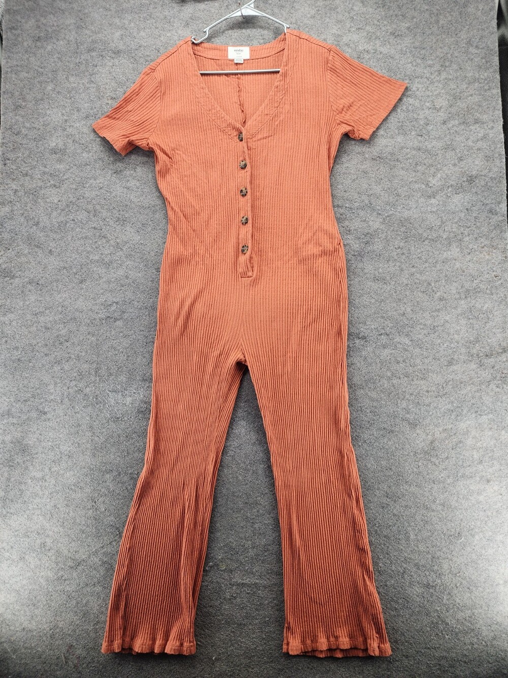 RVCA Jumpsuit Womens Large Sunday Collection Orange Ribbed